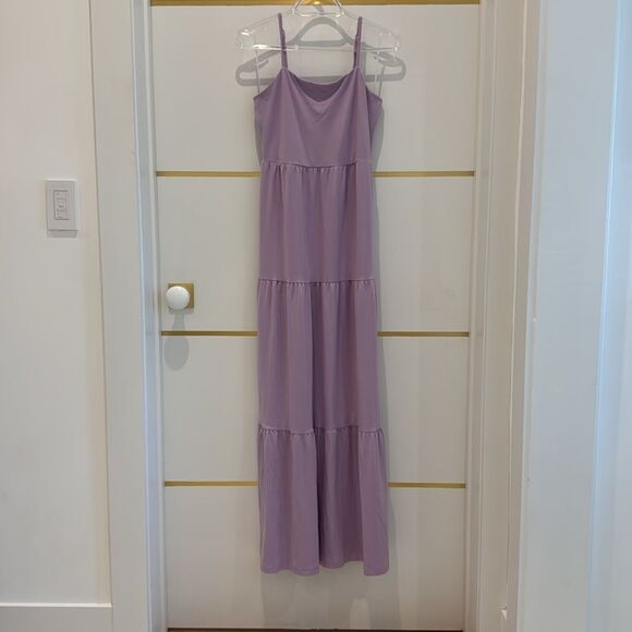 SO Lavender purple tiered empire waist maxi dress super soft knit modal fabric M - Picture 2 of 7